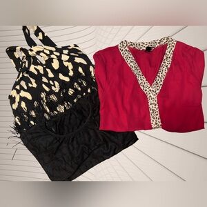 Boho Tassel Cover-Up Festival Top + Black & Red Animal Print Halter x Blouse Top